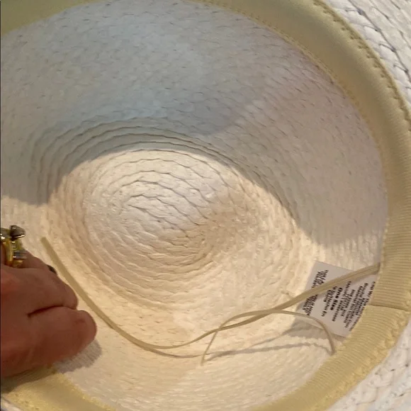 NWOT White Straw Hat with Blue Band - Picture 4 of 4
